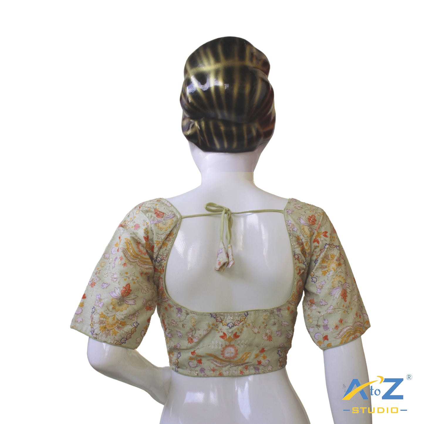 Pista Green Floral Heritage Blouse