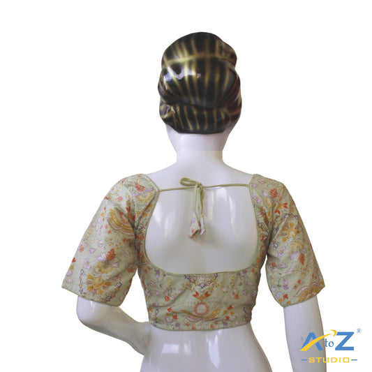 Pista Green Floral Heritage Blouse