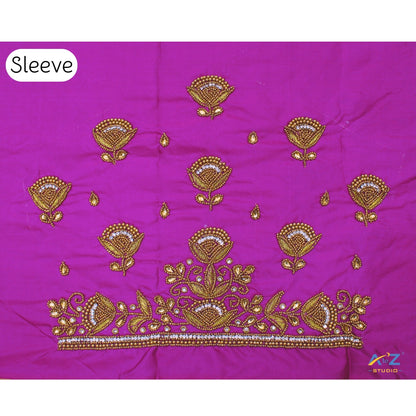 Pink Purple Silk Blouse Piece With Aari Work