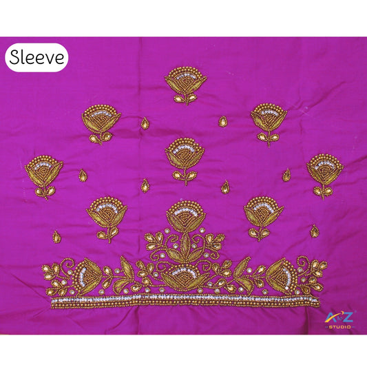 Pink Purple Silk Blouse Piece With Aari Work