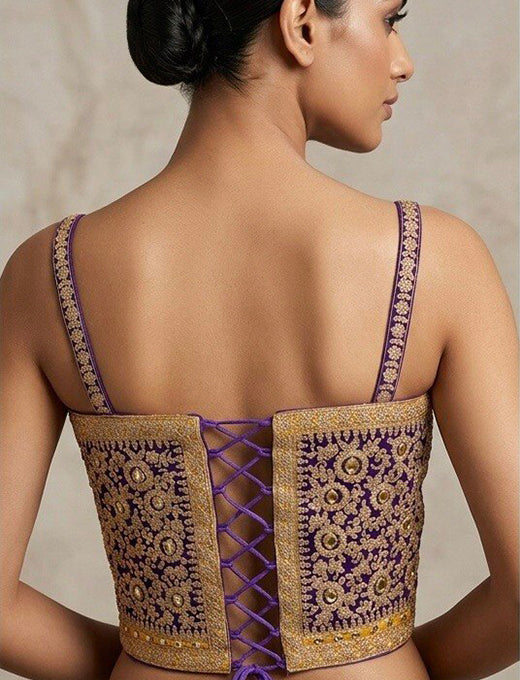 Purple Embroidered Designer Corset Blouse