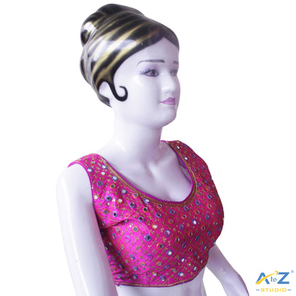 Hand-Embroidered Fuchsia blouse with sequin & Mirror work