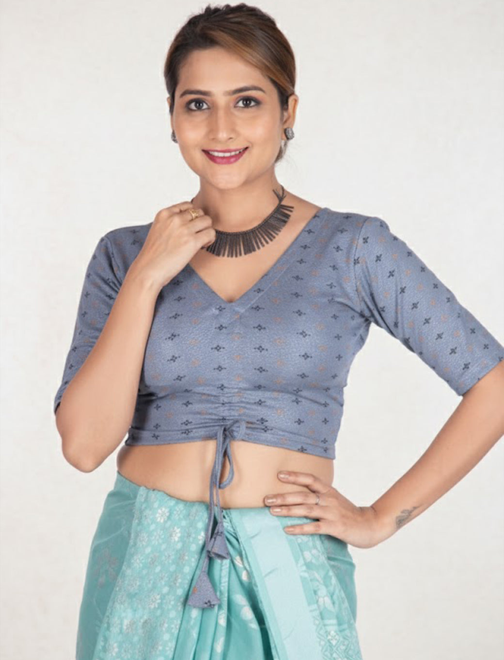 Dark Grey Crush Blouse with Foil Print