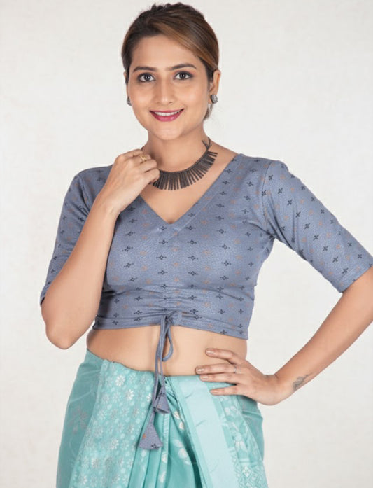 Dark Grey Crush Blouse with Foil Print