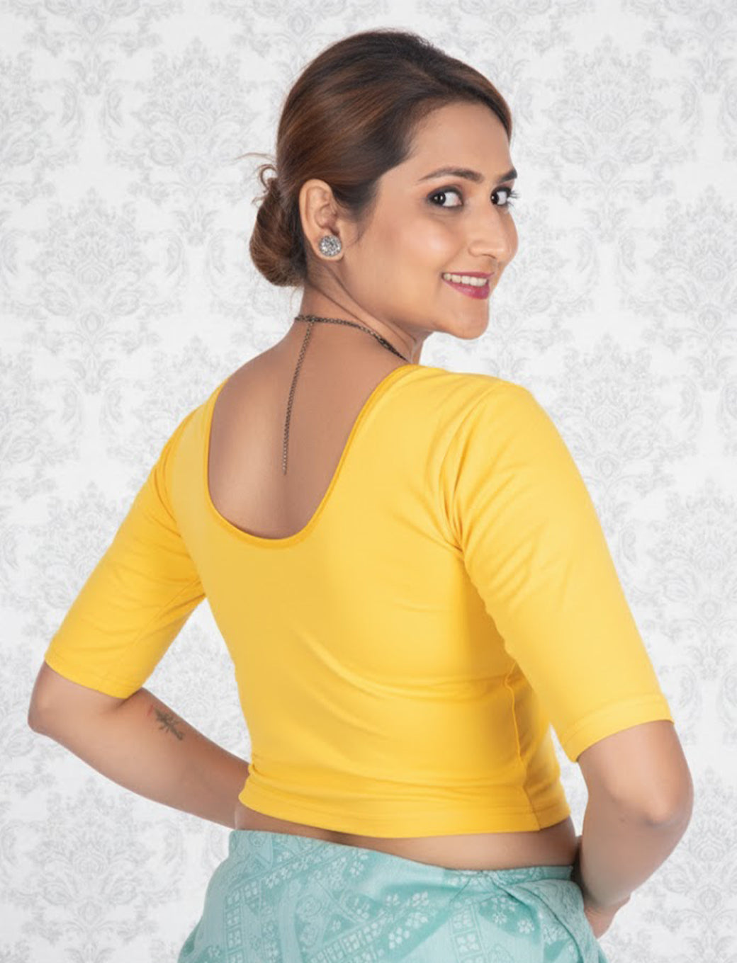 Gold Yellow Cotton Lycra Blouse - Plain