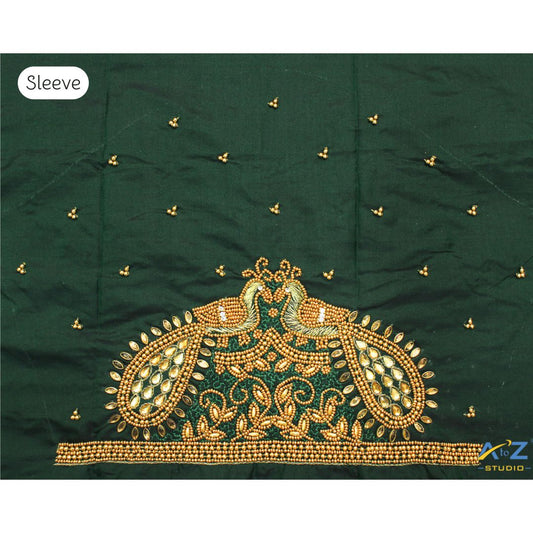 Bottle Green Silk Blouse Piece With Aari Work