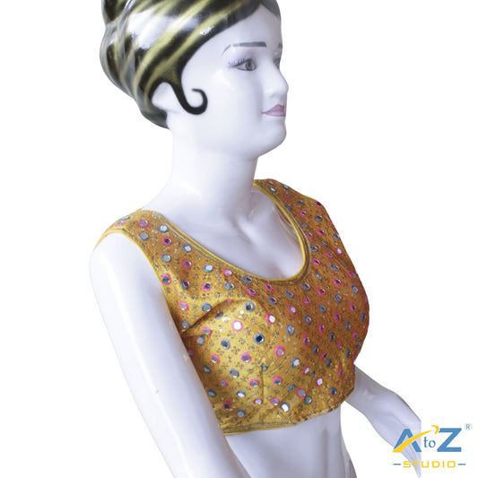 Hand-Embroidered Yellow blouse with sequin & Mirror work