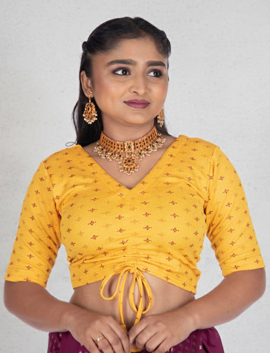 Golden Yellow Crush Blouse with Foil Print