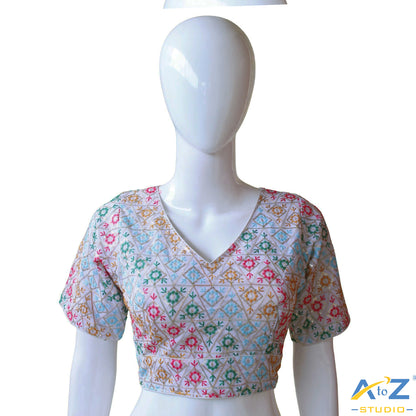 Hand-Embroidered White Bridal Choli