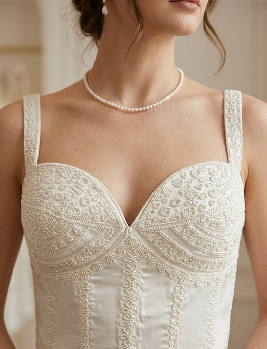 Pearl Embellished White Corset Blouse 🤍✨
