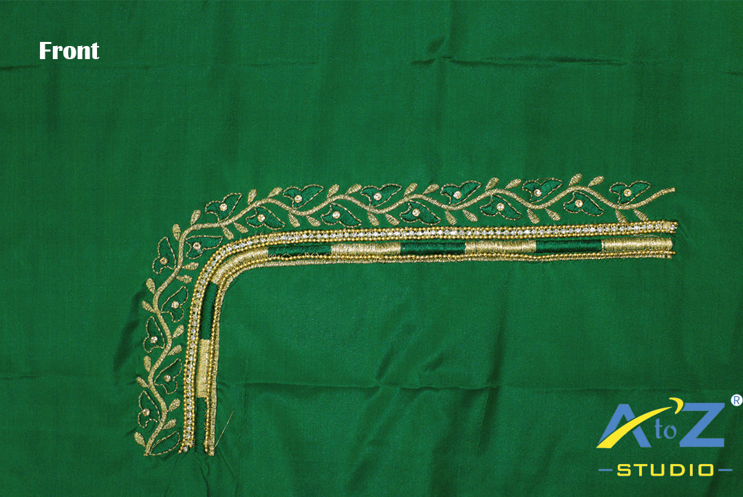 Light Forest Green Silk Blouse Piece With Machine Work