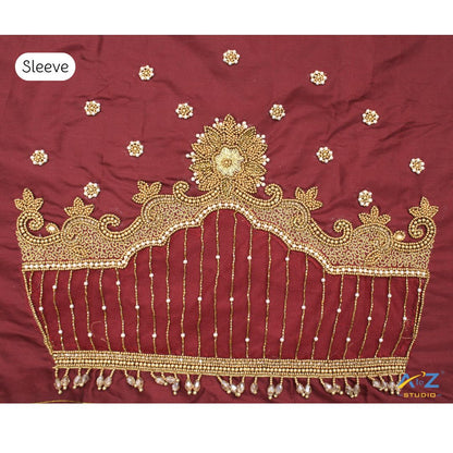 Caramel Silk Blouse Piece With Aari Work