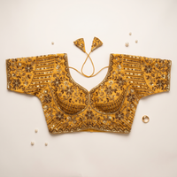 Mustard Gold Hand-Embroidered Zardozi & Sequin Bridal Blouse
