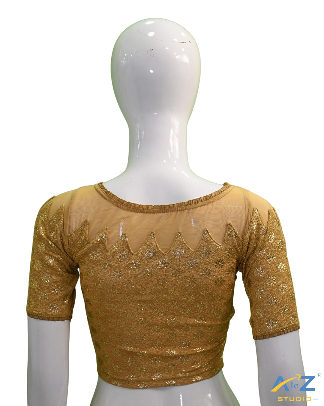 Dark Chiku Crush Blouse with Golden Flower & Net