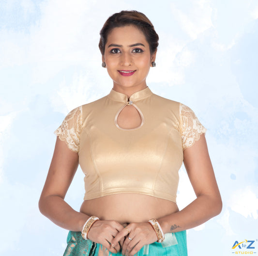 Light Gold Lycra Shimmer Net Short Sleeves