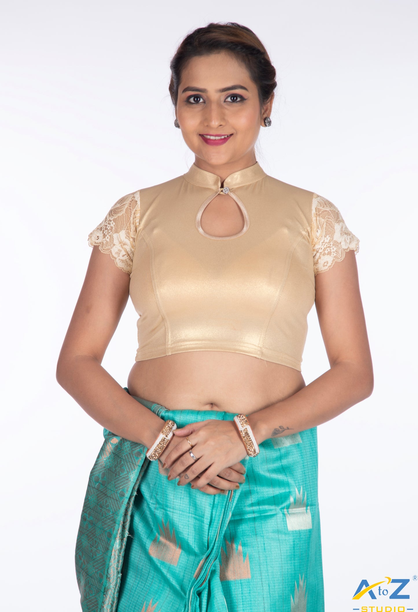 Light Gold Lycra Shimmer Net Short Sleeves