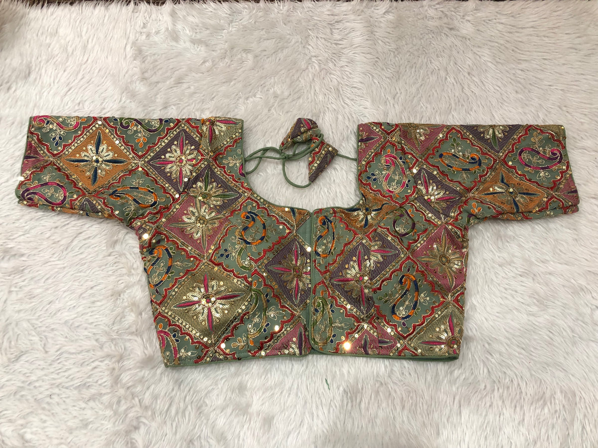 Multicolor Threadwork & Sequin Patchwork Blouse