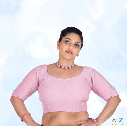 Baby Pink Metallic Lycra Shiny Elbow Sleeves