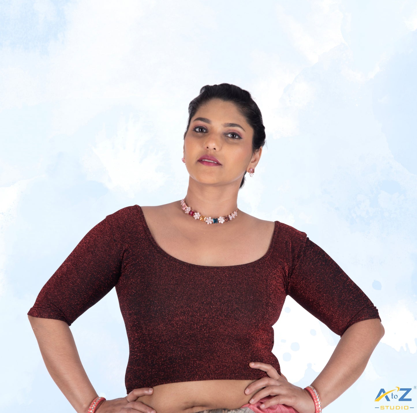 Maroon  Metallic Lycra Shiny Elbow Sleeves