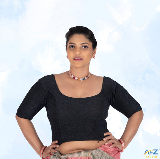 Navy Blue Metallic Lycra Shiny Elbow Sleeves