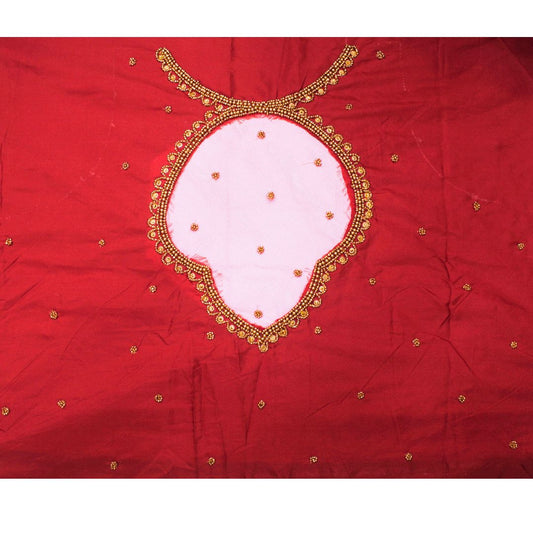 Dark Red Silk Blouse Piece With Aari Work