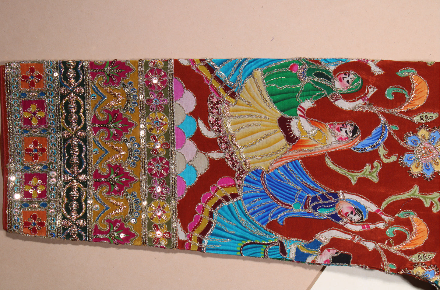 Maroon Blouse with Intricate Folk Dancer Sleeves & Floral Sequin Embroidery
