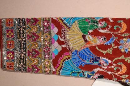 Maroon Blouse with Intricate Folk Dancer Sleeves & Floral Sequin Embroidery