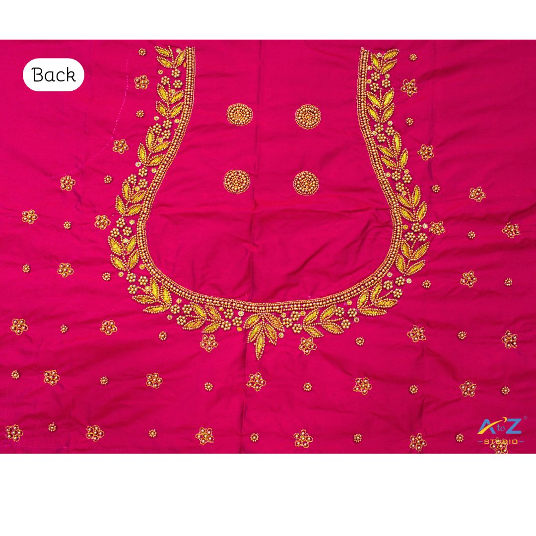 Magenta Silk Blouse Piece With Aari Work
