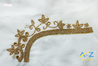 White Silk Blouse Piece With Aari Work