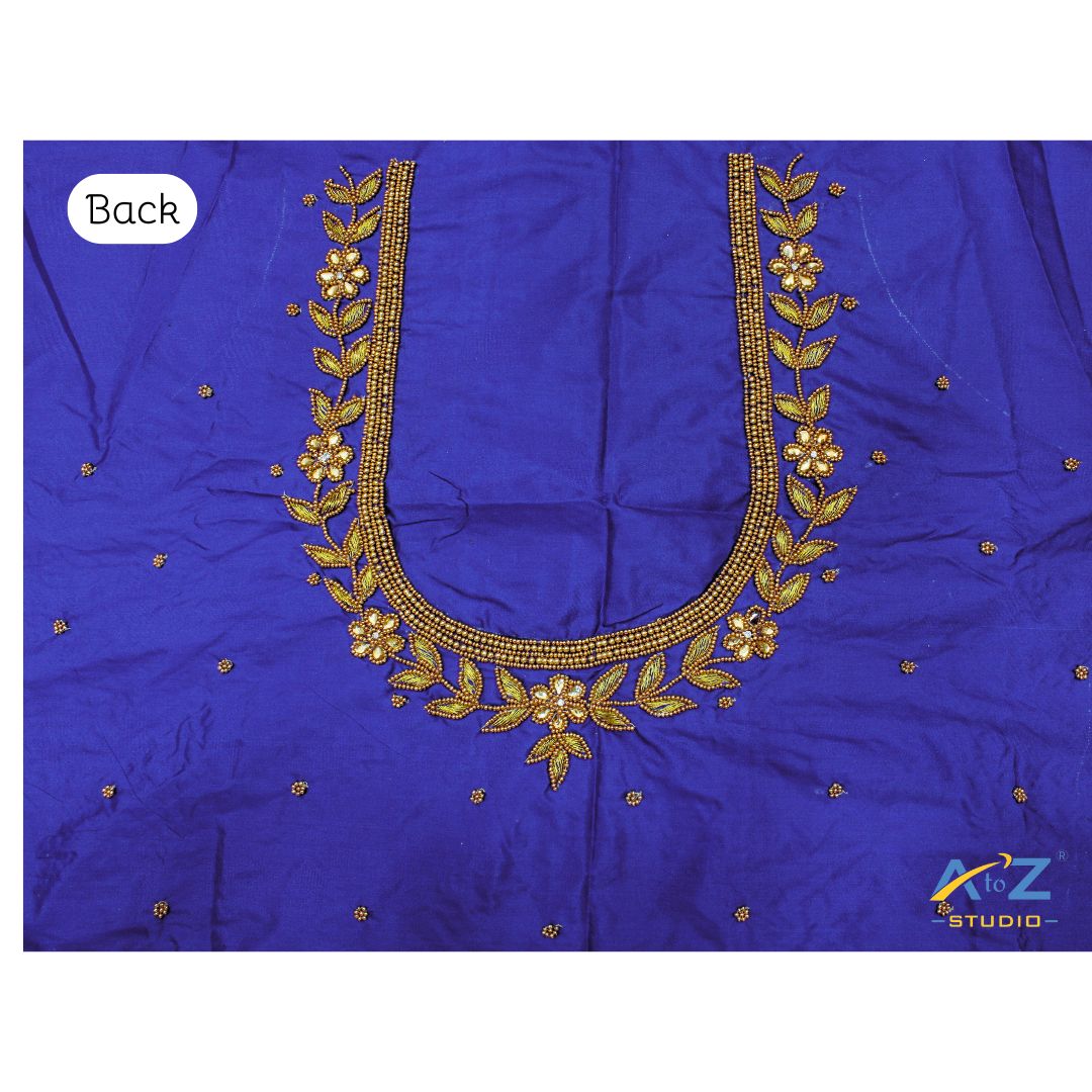 Light Royal Blue Silk Blouse Piece With Aari Work