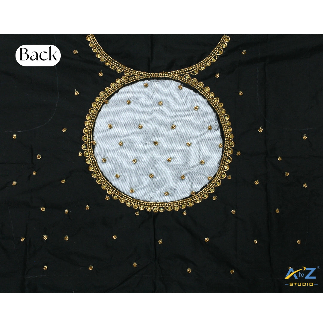 Black Silk Blouse Piece With Aari Work