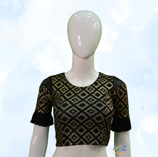 Black Zarjet Blouse with Golden Diamond Print