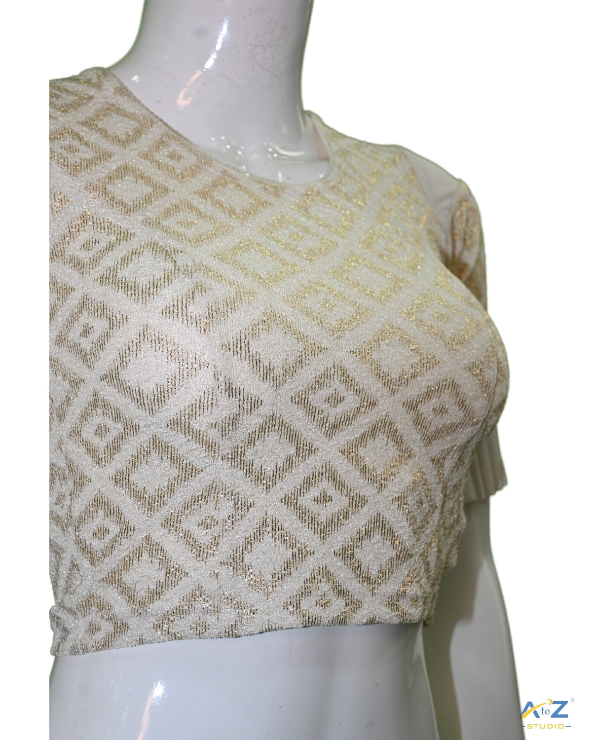 Cream Zarjet Blouse with Golden Diamond Print