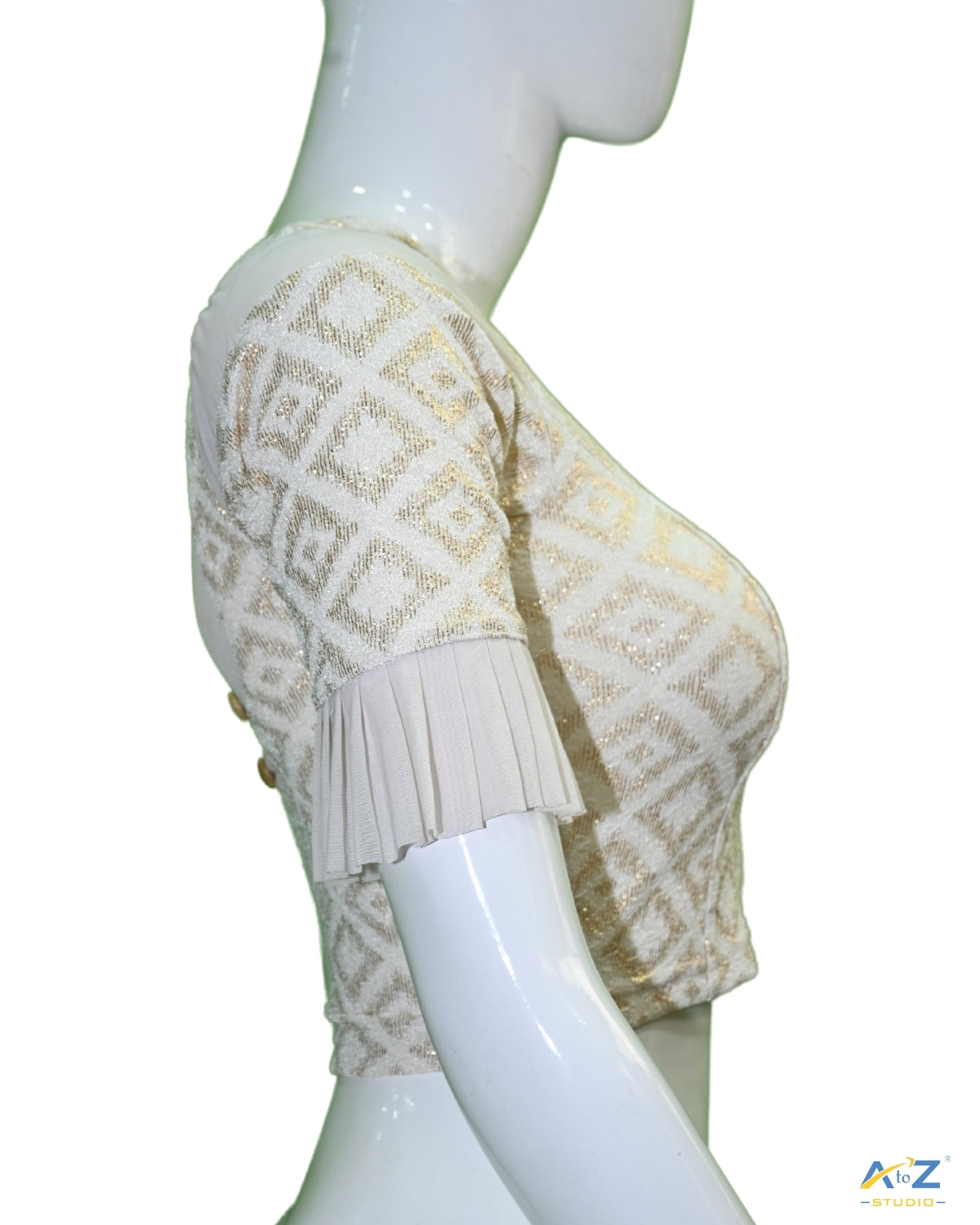 Cream Zarjet Blouse with Golden Diamond Print