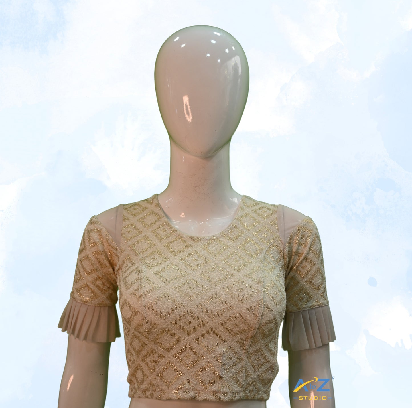 Cream Zarjet Blouse with Golden Diamond Print