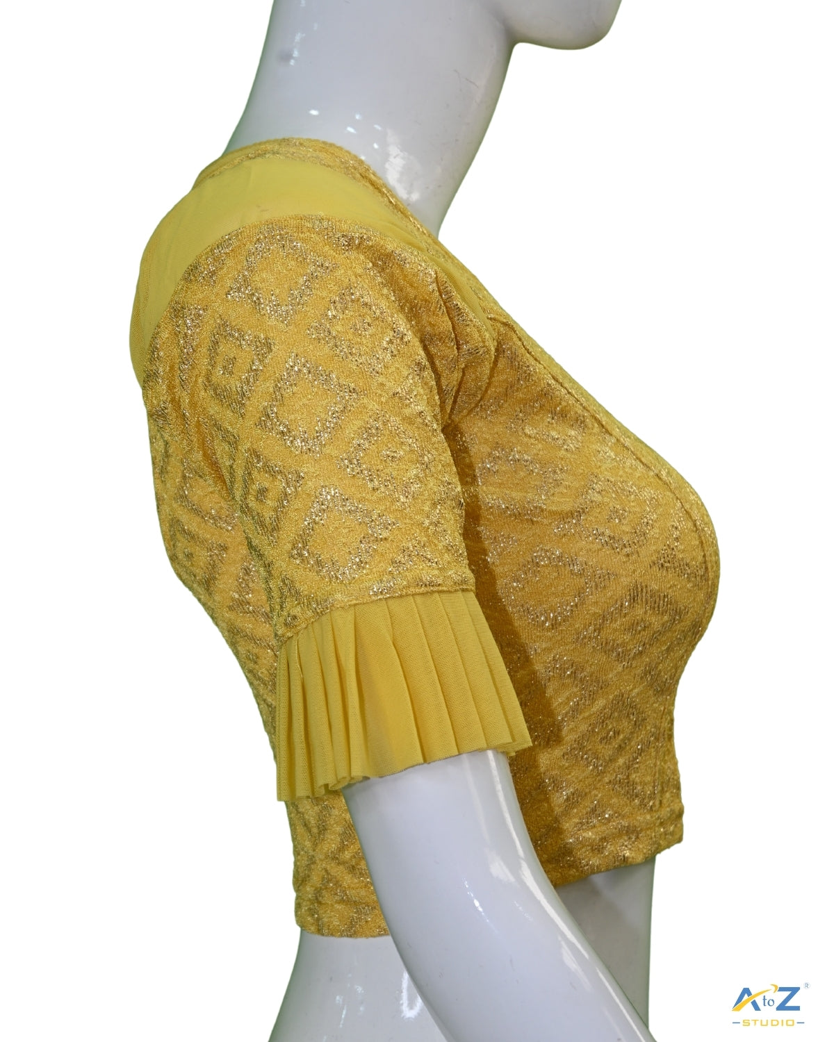 Gold Yellow Zarjet Blouse with Golden Diamond Print