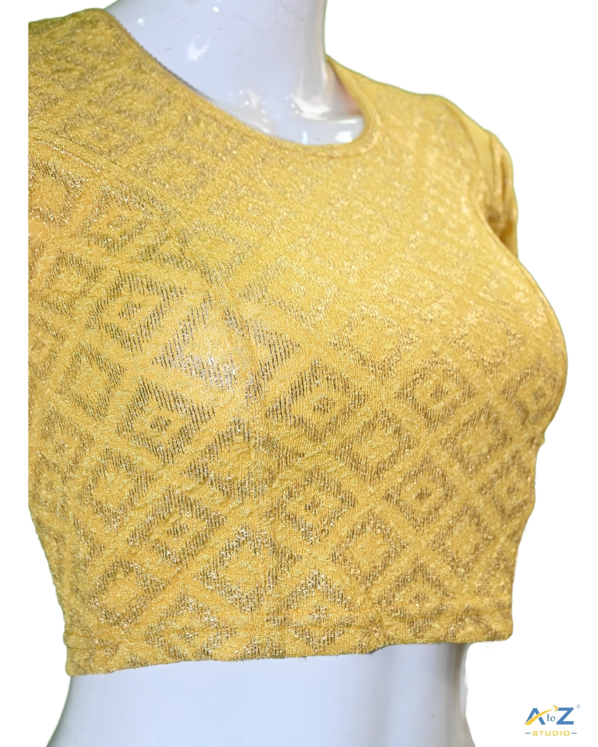 Gold Yellow Zarjet Blouse with Golden Diamond Print