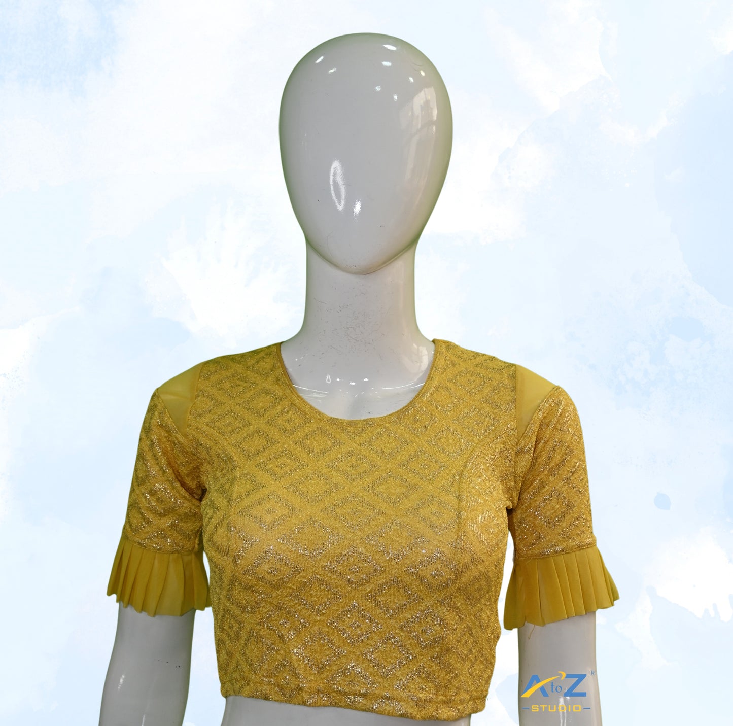 Gold Yellow Zarjet Blouse with Golden Diamond Print