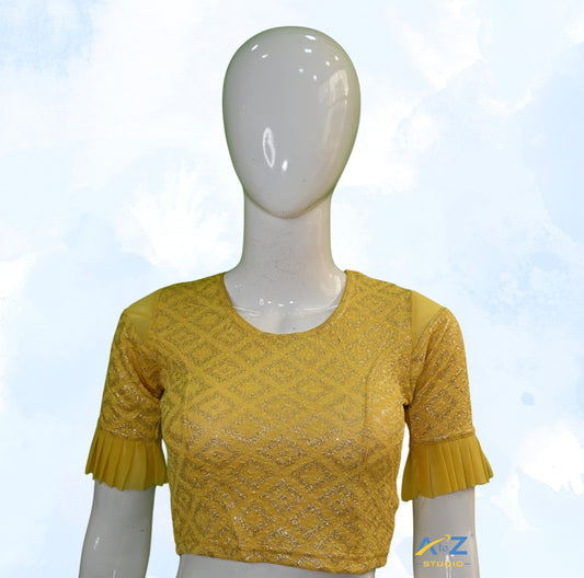 Gold Yellow Zarjet Blouse with Golden Diamond Print