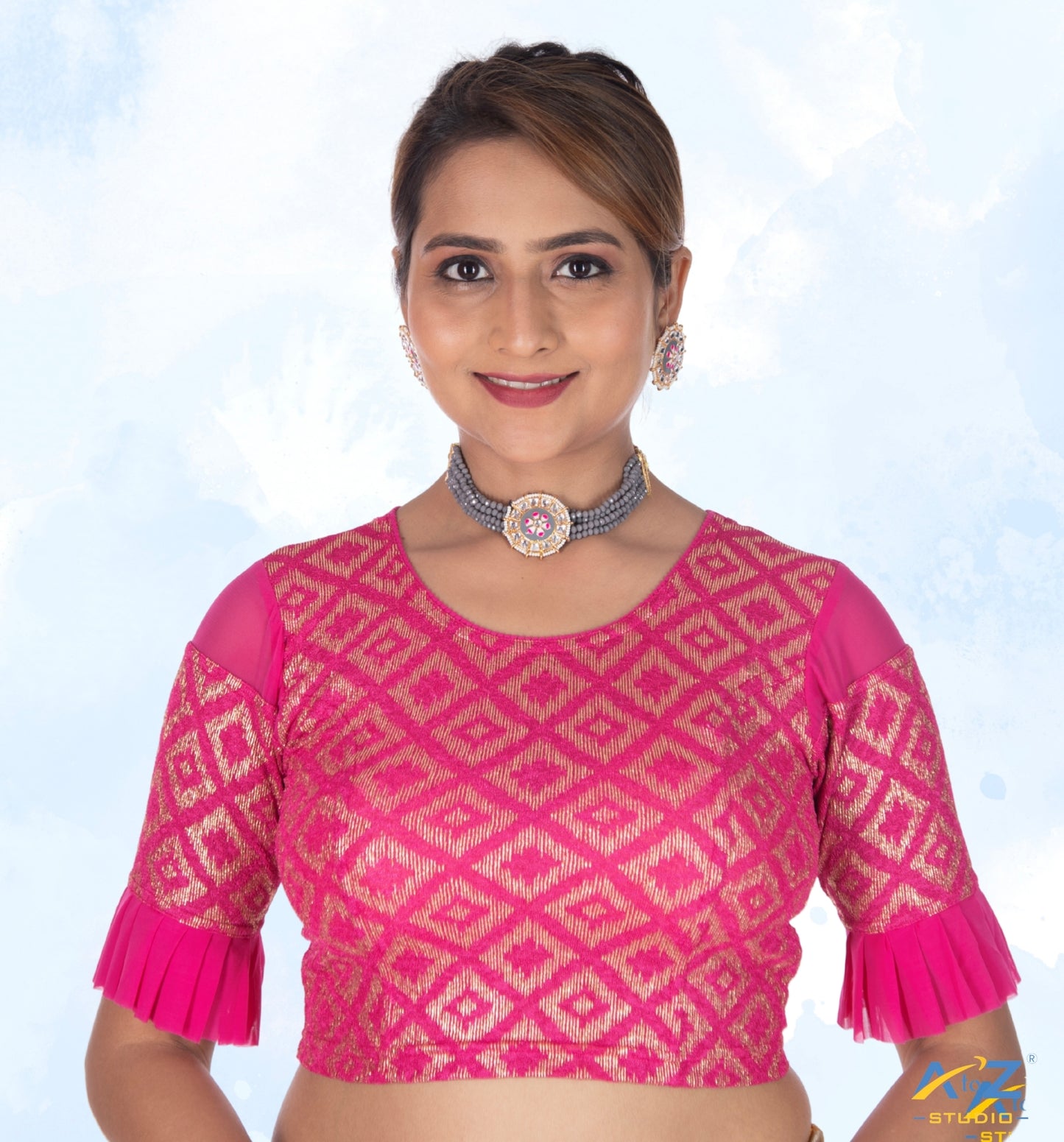 Rani Zarjet Blouse with Golden Diamond Print