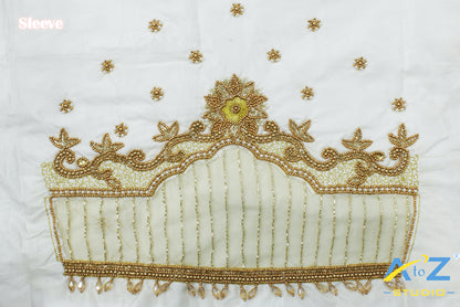 White Silk Blouse Piece With Aari Work