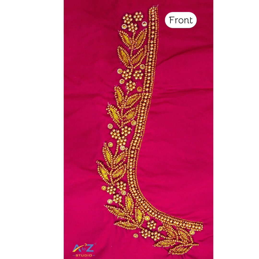 Magenta Silk Blouse Piece With Aari Work