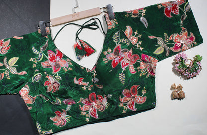 Green Velvet Heavy Embroidered Festive Blouse