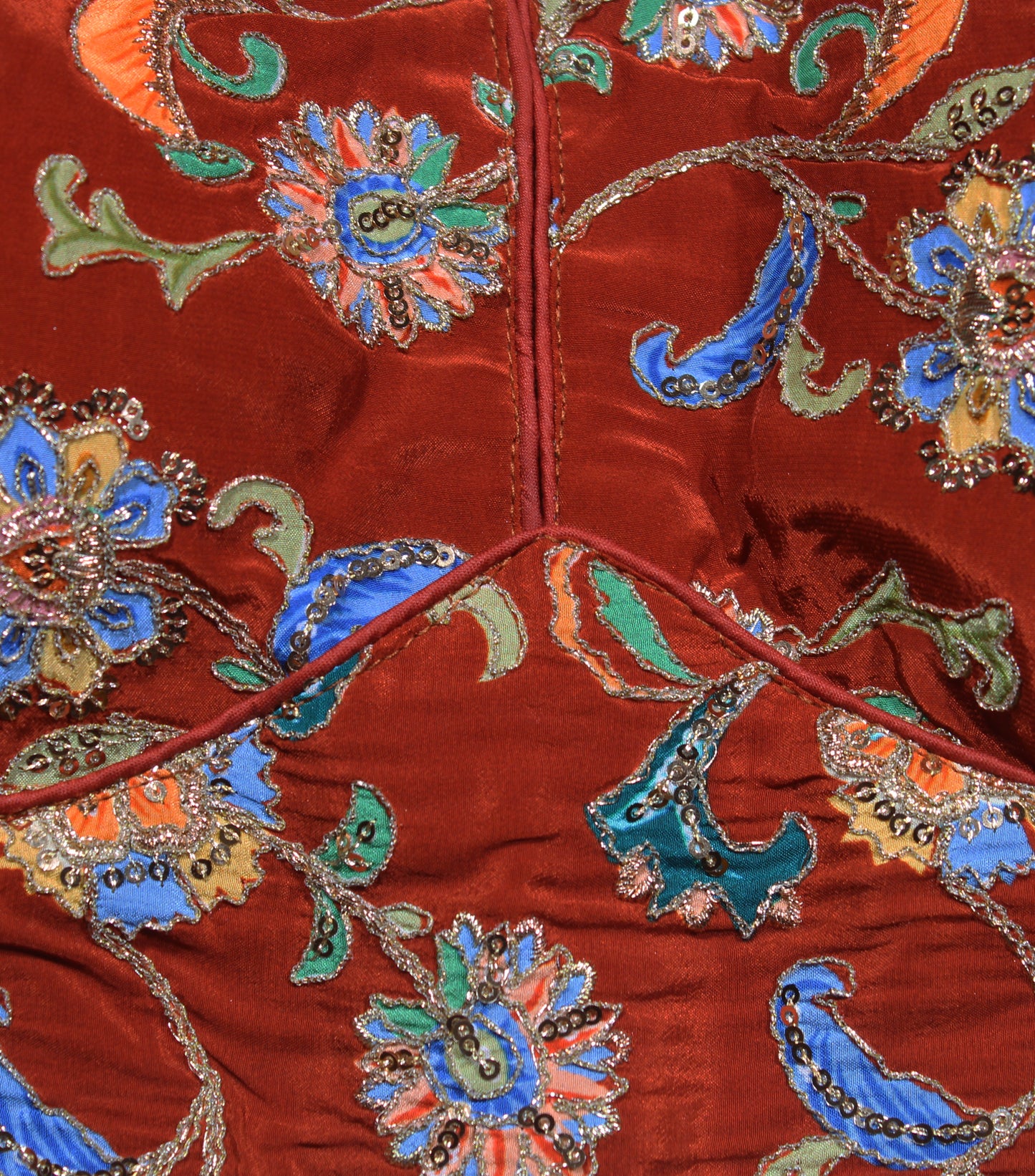 Maroon Blouse with Intricate Folk Dancer Sleeves & Floral Sequin Embroidery