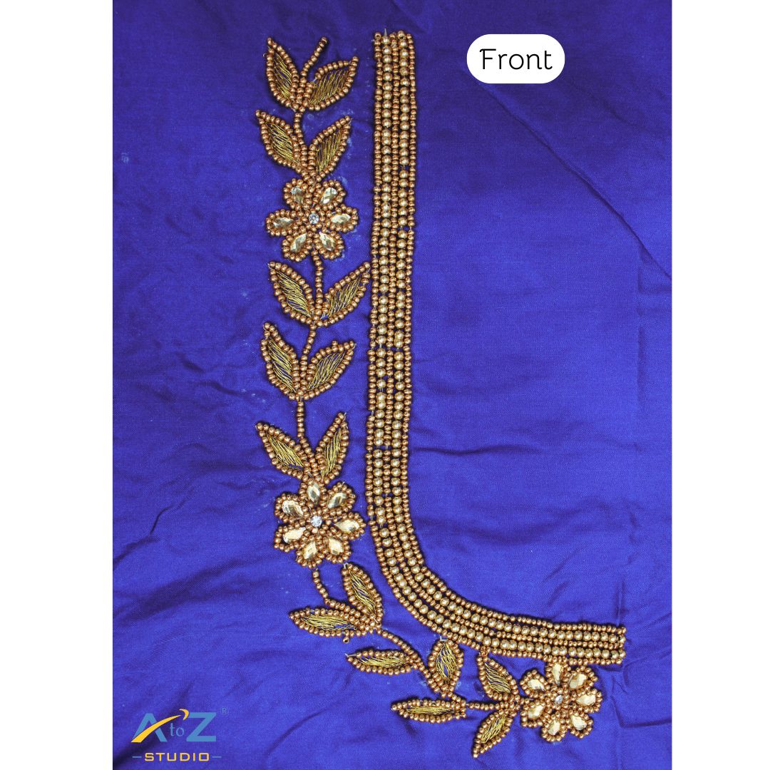 Light Royal Blue Silk Blouse Piece With Aari Work