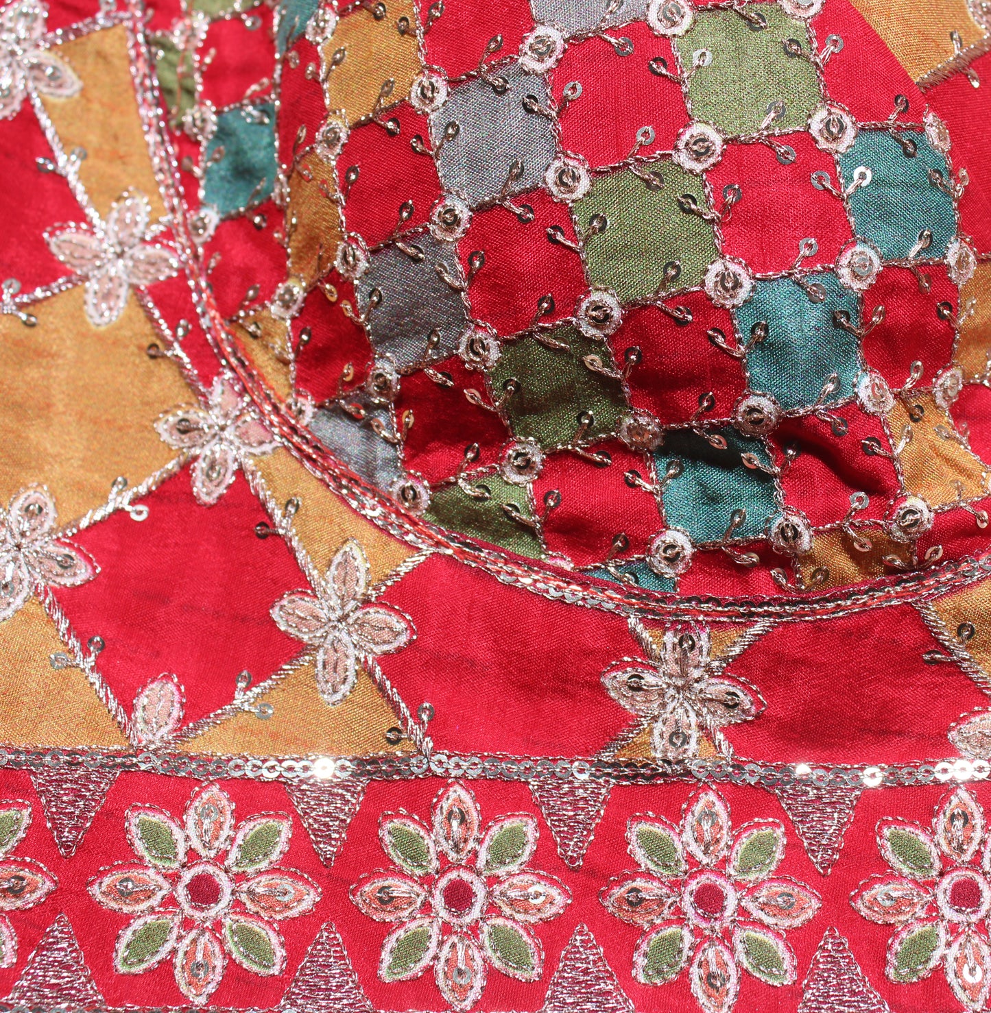 Red Patchwork Floral Sequin Blouse
