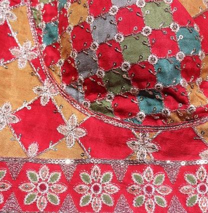 Red Patchwork Floral Sequin Blouse