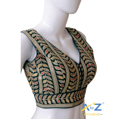 Bottle Green Sparkle Embroidered Blouse