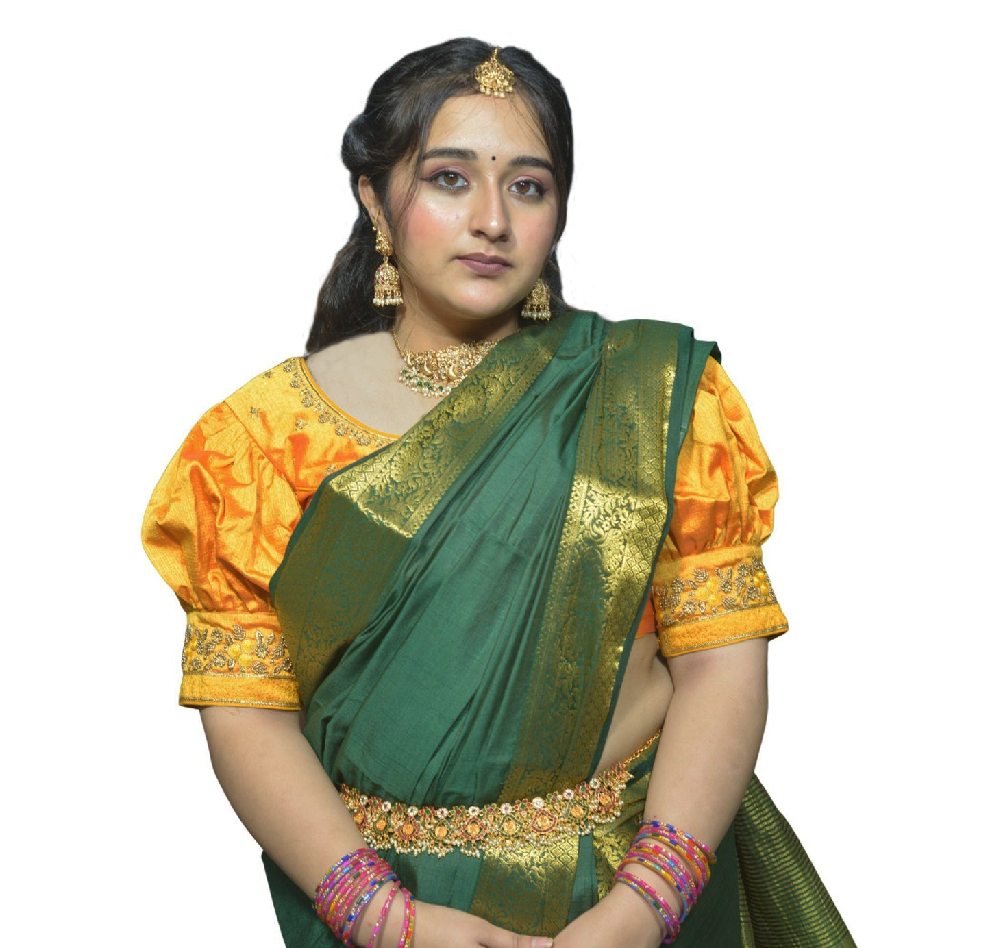 Mango Blouse with Gold Motifs & Dual Embroidery