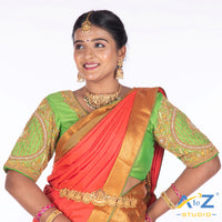 Light Green Silk Cloth Blouse with Lotus in circle Design